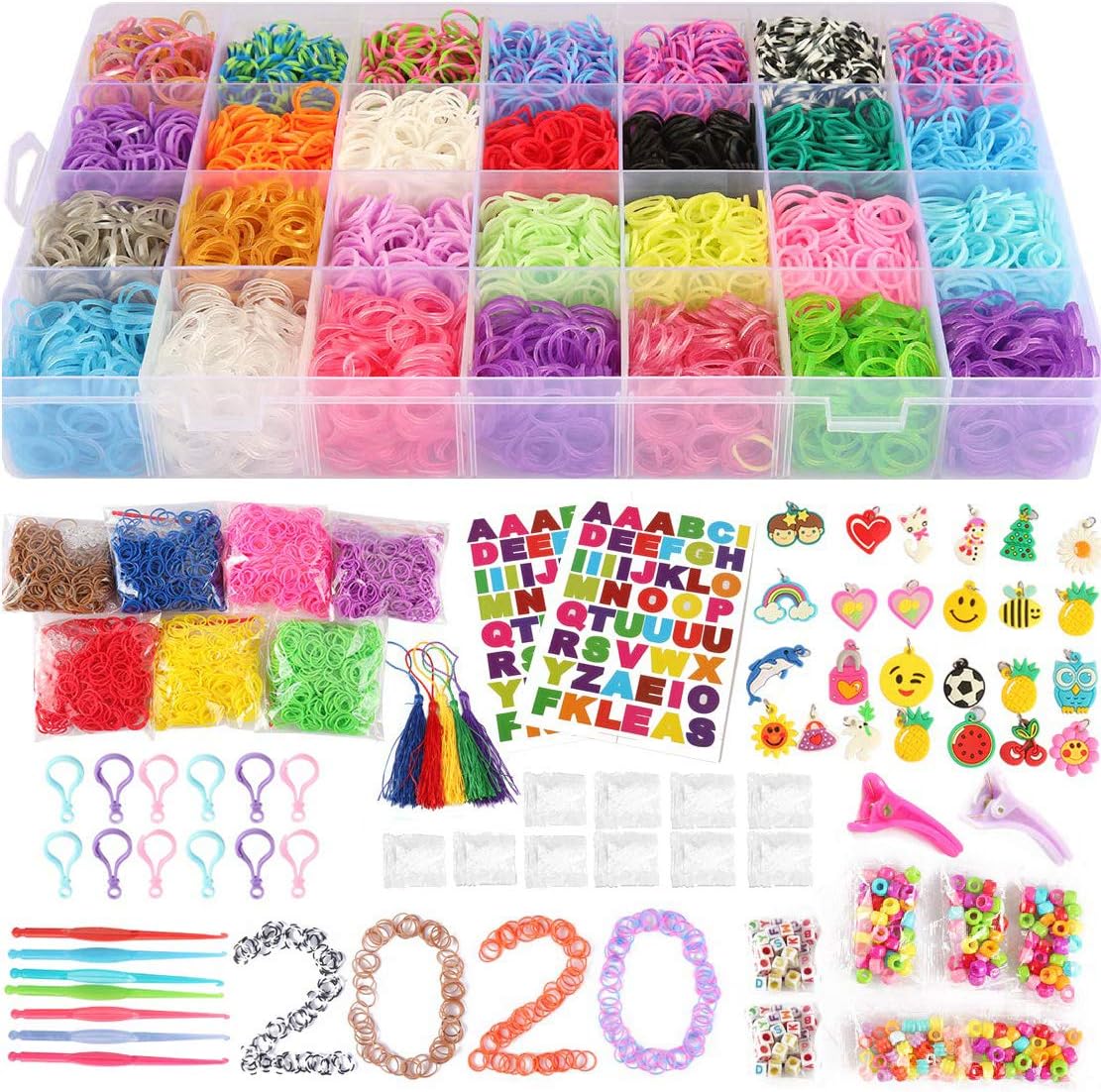 17,000+ Mega Refill Loom Set for Kids Bracelet Weaving DIY Crafting Kit with Rainbow Rubber Bands,24 Charms,175 Beads,600 Clips,12 Backpack Hooks,Organizer Case w/ Handle by STSTECH