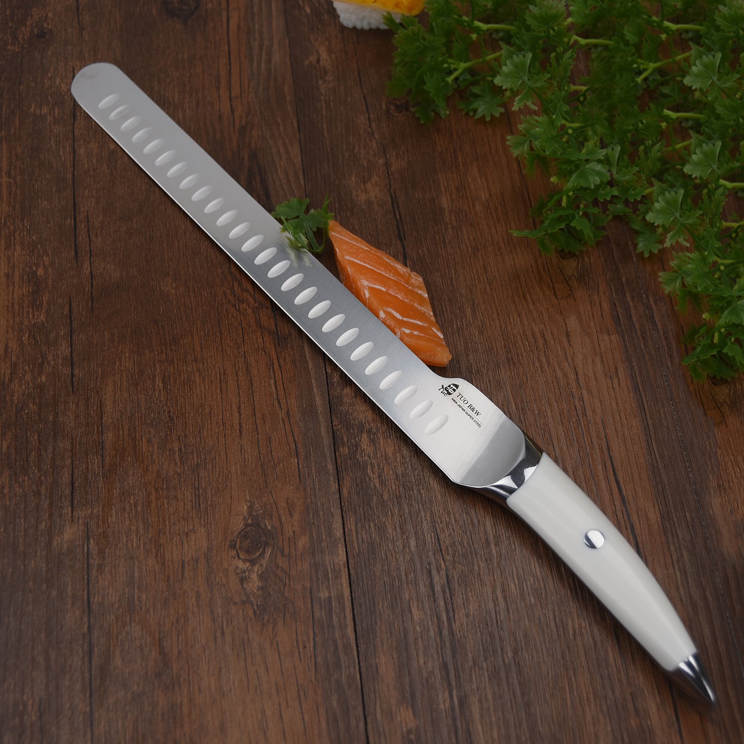 TUO CUTLERY Slicing Knife 12'' White HandleJapanese Ultra Stainless