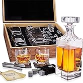 Whiskey Decanter Gift Set by Royal Reserve – Liquor Bourbon Decanter 24 oz 750 ml with Glasses, Chilling Stones, Coasters and Tong – Whiskey Gifts for Men, Husband, Dad, Boyfriend