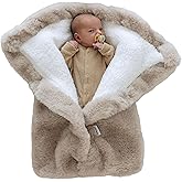 Bebeezoo Warm Swaddle Blanket for Baby Boy or Girl, Multi Use Baby Wrap Swaddle, Ultra-Soft Fleece Interior Plush Exterior, Winter Stroller Blanket, Cold Weather Baby Swaddle (Beige, 0-6 Months)