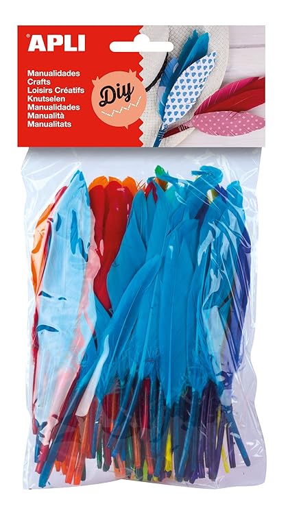 Apli Piume Decorative Per Bambini Per Lavoretti Manuali Confezione Da 100 Pezzi Colori Assortiti