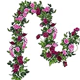 Floweroyal 2 Pack Artificial Flower Garlands 15.8FT Fake Rose Vines Silk Flowers Hanging Rose Ivy for Wedding Arch Party Home Garden Wall Decor (Fuchsia)