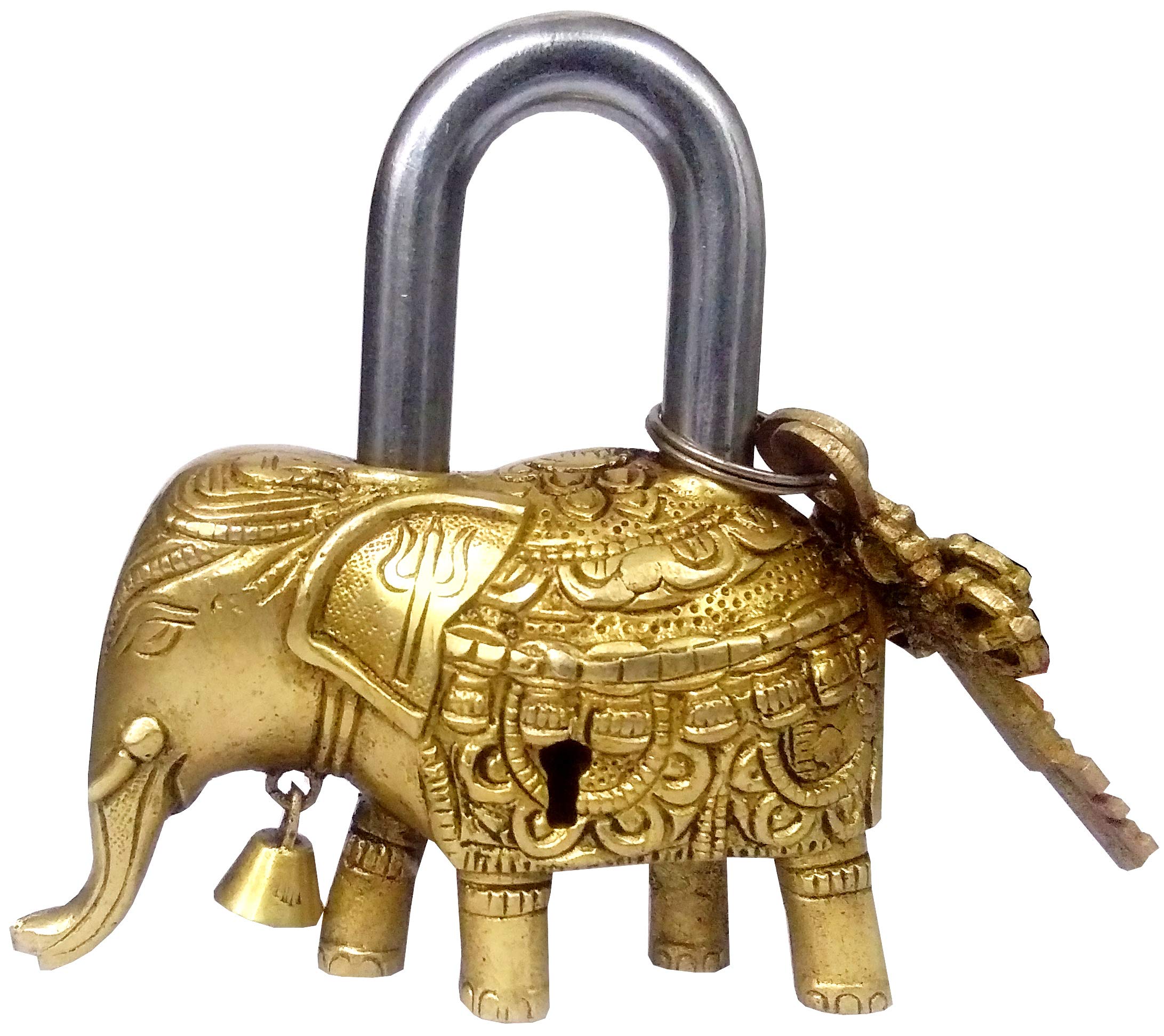 Purpledip Brass Padlock 'Royal Elephant': Antique Design Collectible Lock (11792)