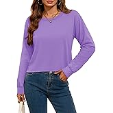 YUCOLEN Long Sleeve Crop Tops for Women Loose Fit Cropped T Shirts Casual Crewneck Boxy Tees