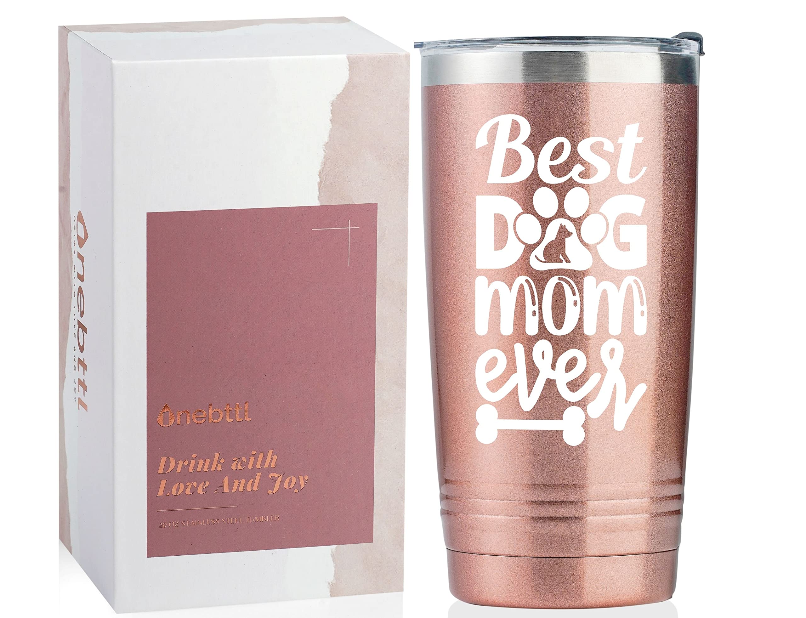 Onebttl Dog Mum Gift for Women, Best Dog Mom Ever, 590ml Stainless Steel Vacuum Insulated Travel Mug Tumbler with Lid & Straw, Rose Gold