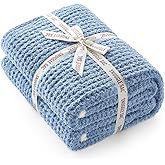 Snuggle Sac Ultra Soft Waffle Throw Blanket for Couch Bed Sofa 50x60 inches, Reversible Blue Blanket Microfiber Fluffy Fuzzy Cozy Knit Throws for Women Mothers Birthday Gifts