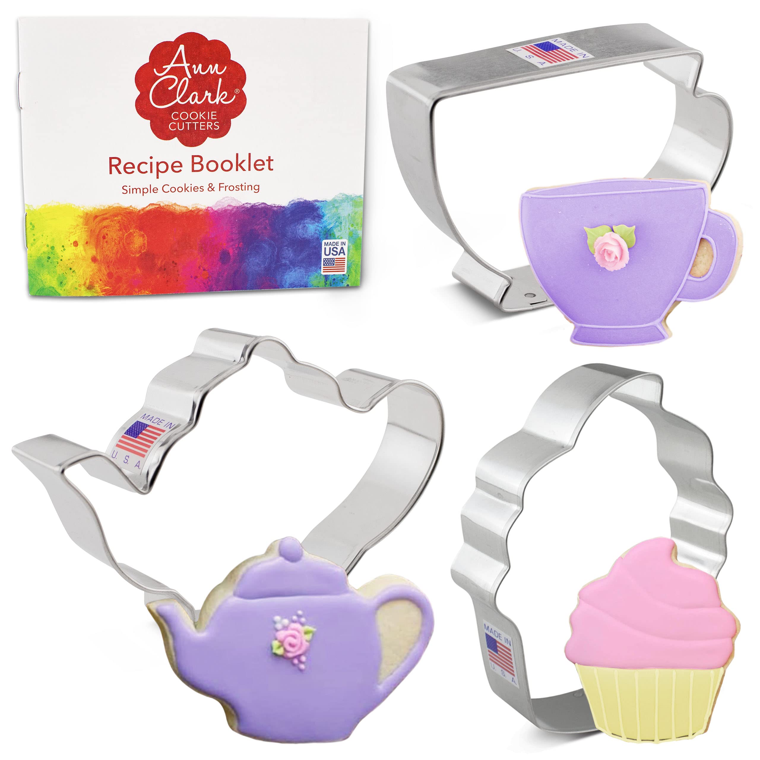 Ann Clark Cookie Cutters Tea Party Cookie Cutters 3-Pc. Set Made in the USA, Teapot, Teacup, Cupcake