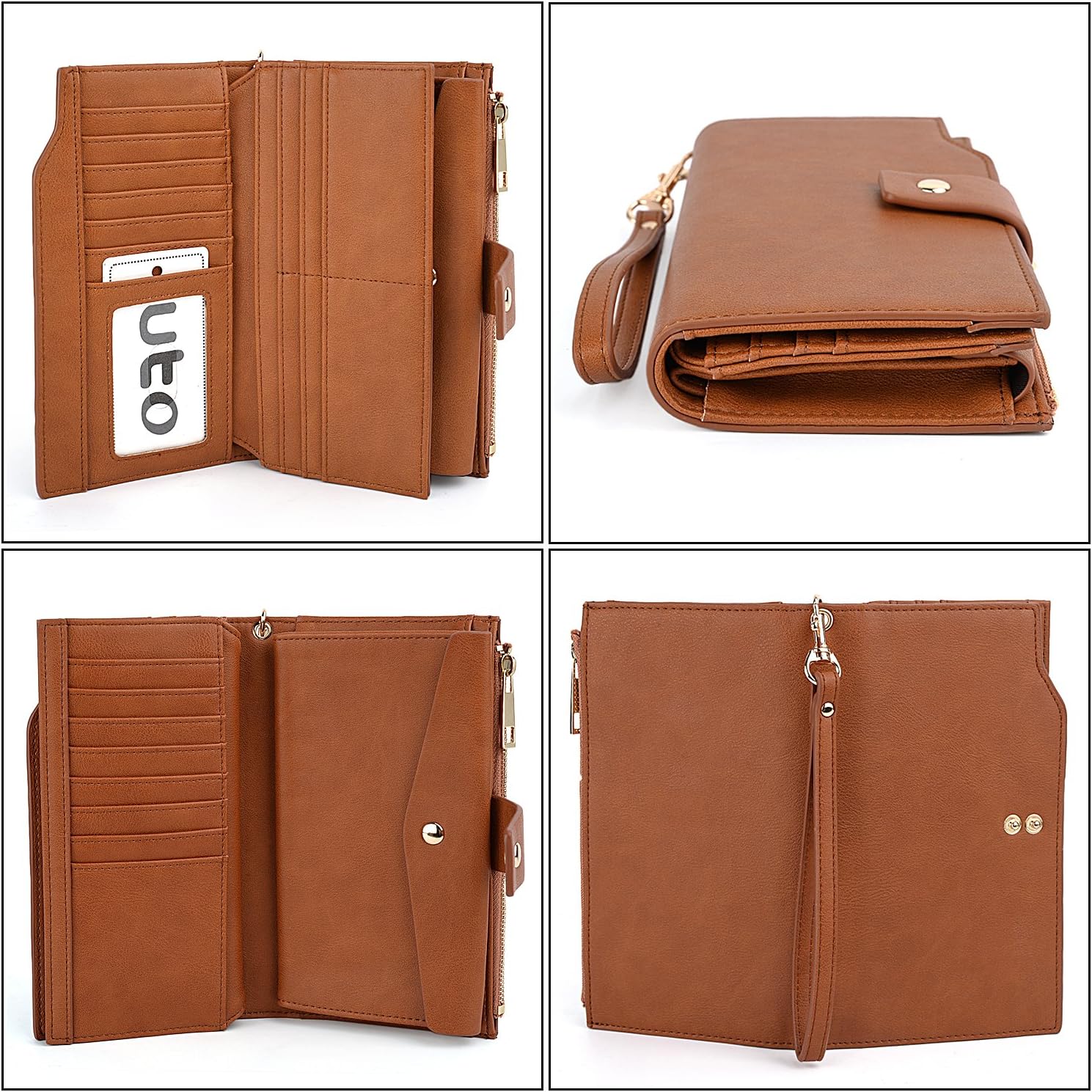 UTO Wallet for Women RFID Blocking Ladies Wristlet Purse 21 Card Slots Phone Pocket Synthetic Leather Brown - Image 5