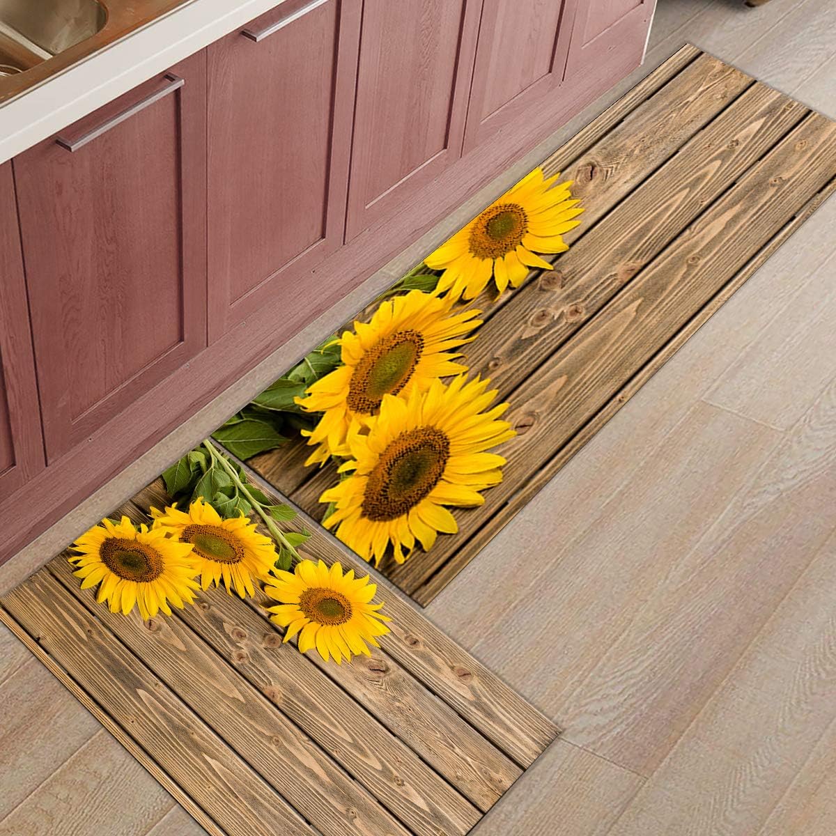 Fantasy Star Kitchen Rugs Sets 2 Piece Floor Mats 3 Sunflower On The Wooden Table Doormat