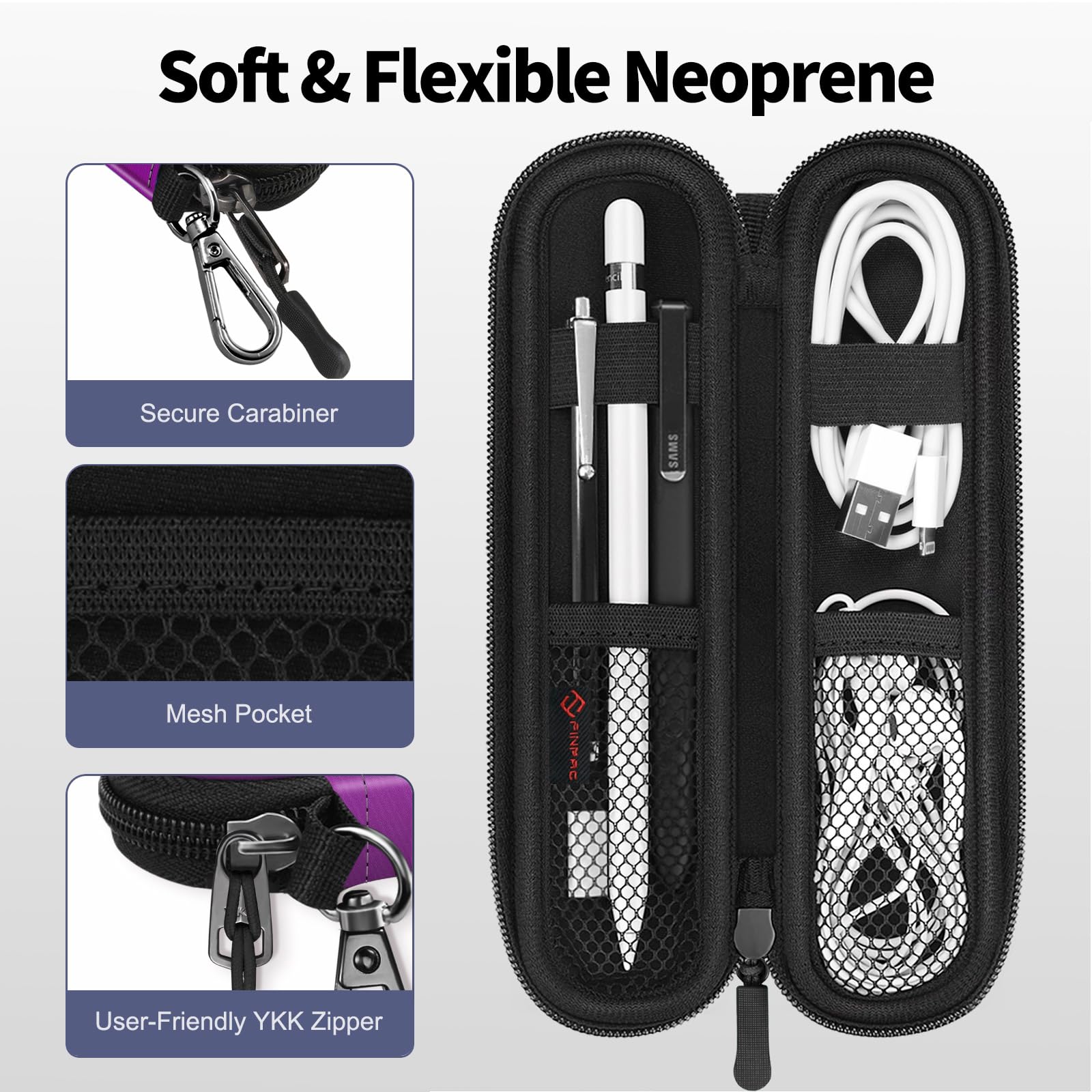 Fintie Pen Holder Case for Apple Pencil Pro, Apple Pencil (USB-C / 1st / 2nd Generation), Soft Neoprene Zipper Carrying Bag Sleeve Pouch for Samsung Stylus, Surface Pen
