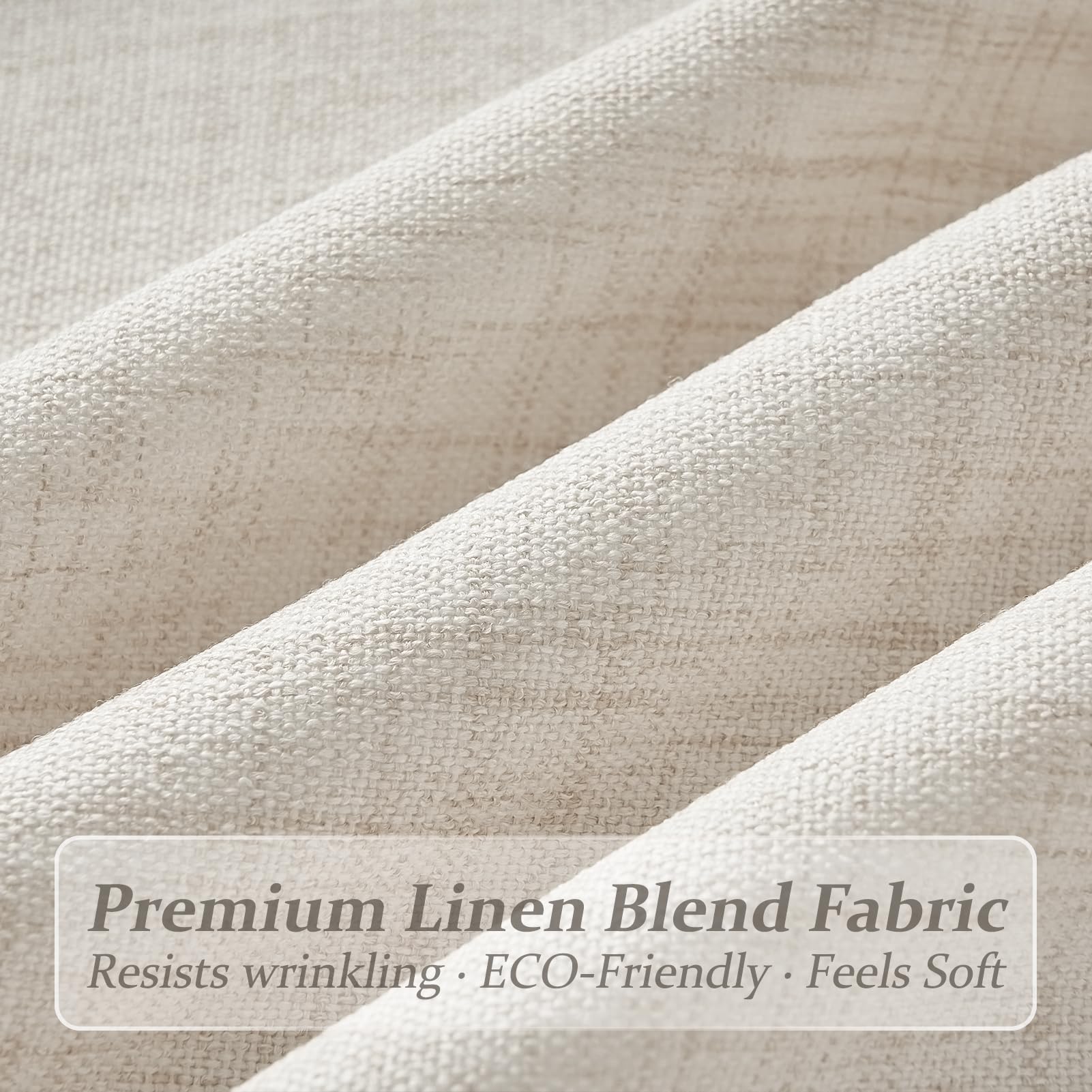Condition photo showing New/Like New for semi sheer cream beige curtains 86 inches long 2 panels set for kids room, memory trained pinch plea