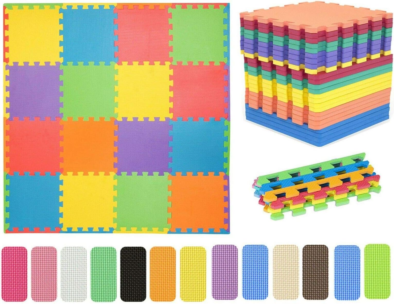 Foam Mats + Edges Floor Interlocking Blanket 30x30cm Kids Childrens Play Area, Exercise, Yoga Multicolour 10pcs (10 Square Feet)