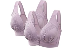 JPVDPA 2 Pack Bras for Women Wireless Push Up Bra Full Coverage No Underwire Bras Comfort Front Close Daisy Bras Plus Size