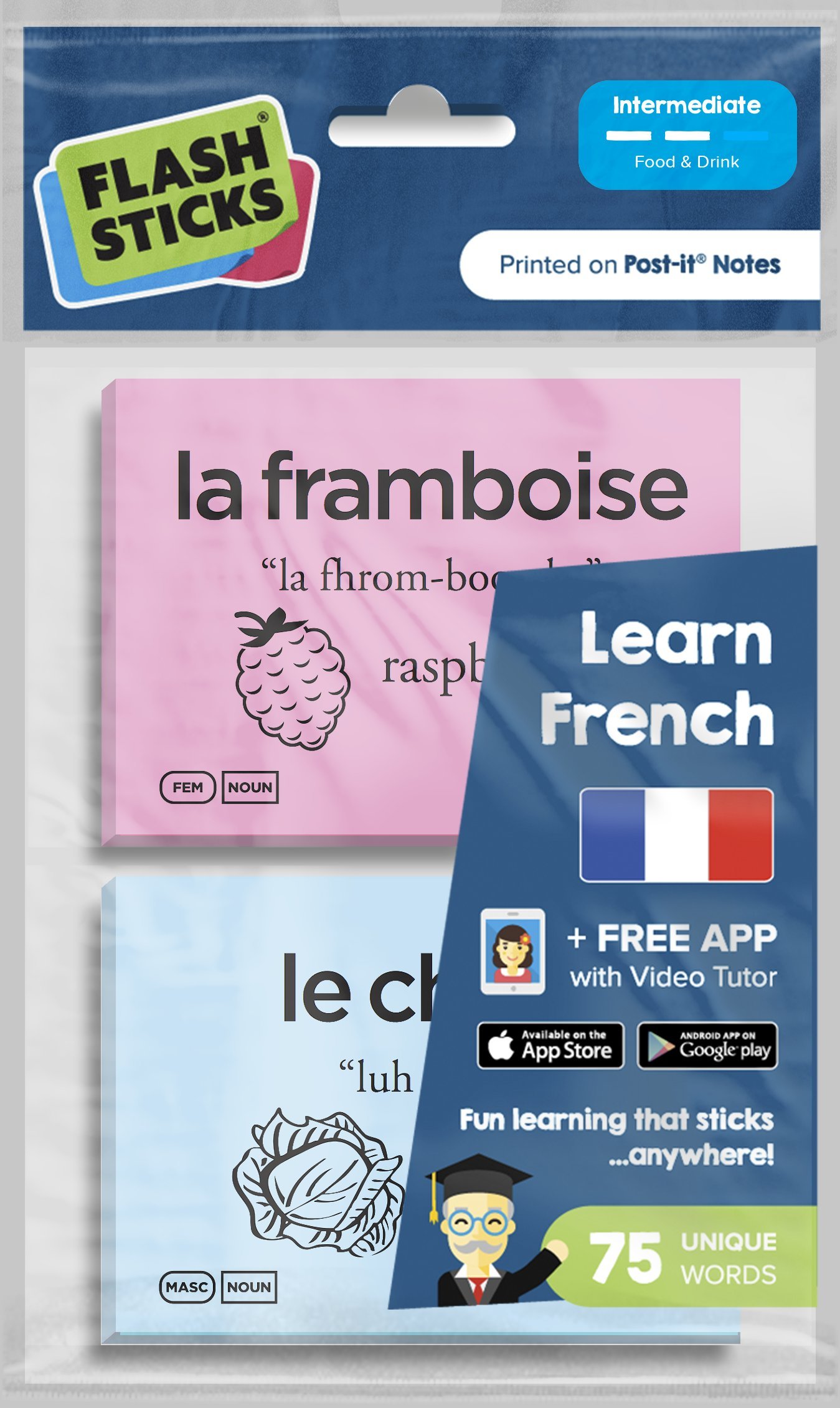 FlashSticks French Intermediate "Food & Drink" Post-it Notes (75 words) โ image 1