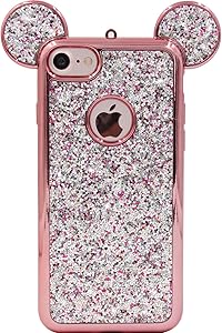 iPhone 8 Case, iPhone 7 Case, MC Fashion Super Cute Sparkle Bling Bling Glitter 3D Mickey Mouse Ears Soft and Protective TPU Rubber Case for iPhone 7/8 (Rose Gold)