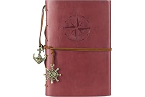MALEDEN Leather Journal Refillable, Premium Spiral Notebook Classic Binder Vintage Embossed Travelers Journal with Blank Paper and Retro Pendants (Red)