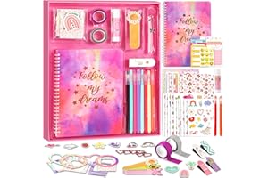 NOWRICH DIY Journal Kit for Girls, 7 8 9 10 Year Old Girl Birthday Gifts, Ideal Gift for Tween and Teen Girls 7-14, 74PCS Journaling Art Crafts Kit, Creativity Scrapbook Diary Supplies & Stationery Set
