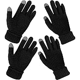 Geyoga 2 Pairs Women's Winter Touch Screen Gloves Soft Warm Fleece Lined Knit Elastic Cuff Winter Texting Gloves