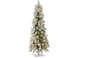National Tree Company 3 ft Pre-Lit Flocked Downswept Forestree Mini Artificial Christmas Tree,50 Clear Lights, 198 Tips, Metal Plate Base, Green
