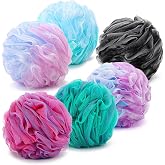 6 Pack Bath Loofah Sponge, 100g/pc XXL Large Mesh Pouf Shower Sponge Exfoliating Body Scrubber Shower Scrunchies