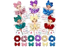 Vellibring Valentines Day Gifts for Kids,24 Pack Ballerina Cards With Hair Scrunchies Bow Clips Hair Accessories Set Valentines Day Dance Recital Prizes Girls Classrooms Exchange Gifts Party Favor