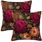 XroVindao Boho Rose Throw Pillow Covers 18x18 Inches Set of 2 | Rich Floral Mandala Cushion Cases | Flower Pillowcases for Living Room, Couch and Sofa | Spring Holiday Home Decor