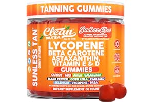 CLEAN NUTRACEUTICALS Sunless Glow Lycopene Beta Carotene Tanning Gummies Astaxanthin Vitamin C D E Flax Seed Selenium Amla l Tyrosine PABA Black Pepper 60 Count Strawberry Banana Flavor by Clean Nutra
