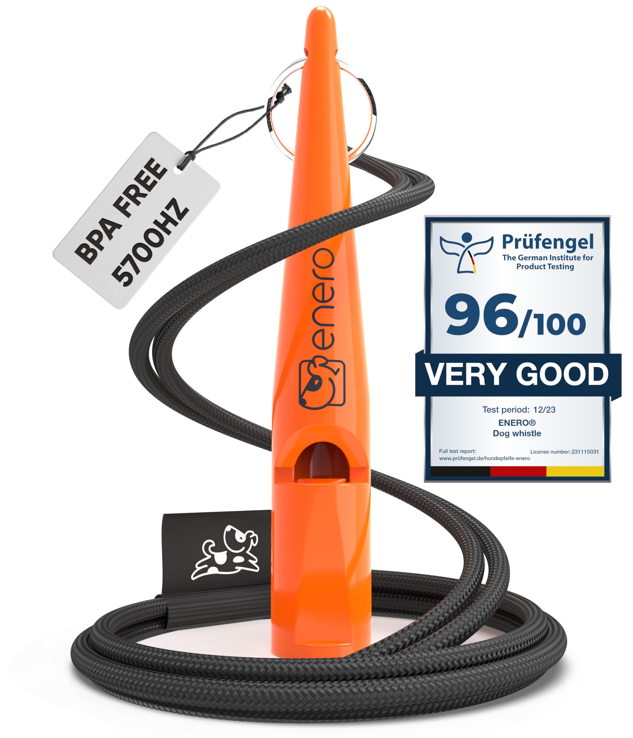 ENERO Dog Training Whistle with Lanyard - Dog Whistle with Loud, Clear Tone & Long-Range Sound - Perfect Long-Distance Recall Whistle for Most Breeds - Standardized frequency