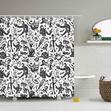 Amazon Com Roomy Quick Dry Space Invaders Shower Curtain Bath