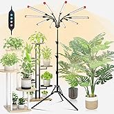 Orchbloom 10Head Grow Light on Stand for Large&Tall Indoor Plants, Bonsai Tree, Bright and Big Coverage Plant Growing Lamps, 4/8/12/16/20H Timer, 90 Watt Power Draw, NO Need Adapter, 360° Gooseneck