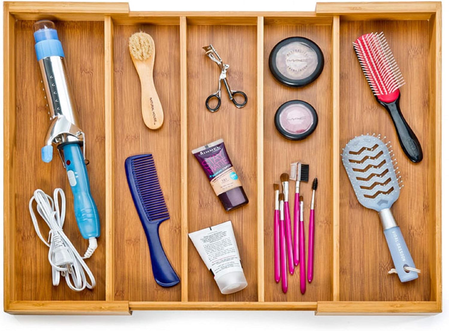 Seville Classics Bamboo Box Kitchen Utensil Drawer Organizer & Home, Office Tool Holder Storage Organizer, Expandable Tray (5 Compartment): Home & Kitchen