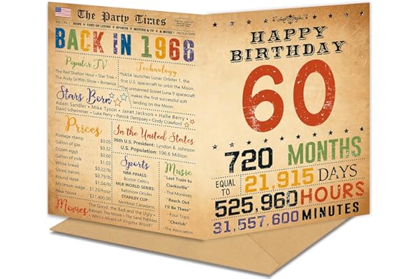 HEJOYN Happy 60th Birthday Card & Gifts for Women Men, 60 Year Old Birthday Party Decorations for Dad Mom, 60th Birthday Gift for Husband Wife, Back In 1966