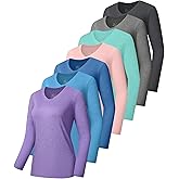 7 Pack Womens Long Sleeve Athletic Shirts UV Sun Protection UPF 50+ Quick Dry Workout Running Tops V Neck