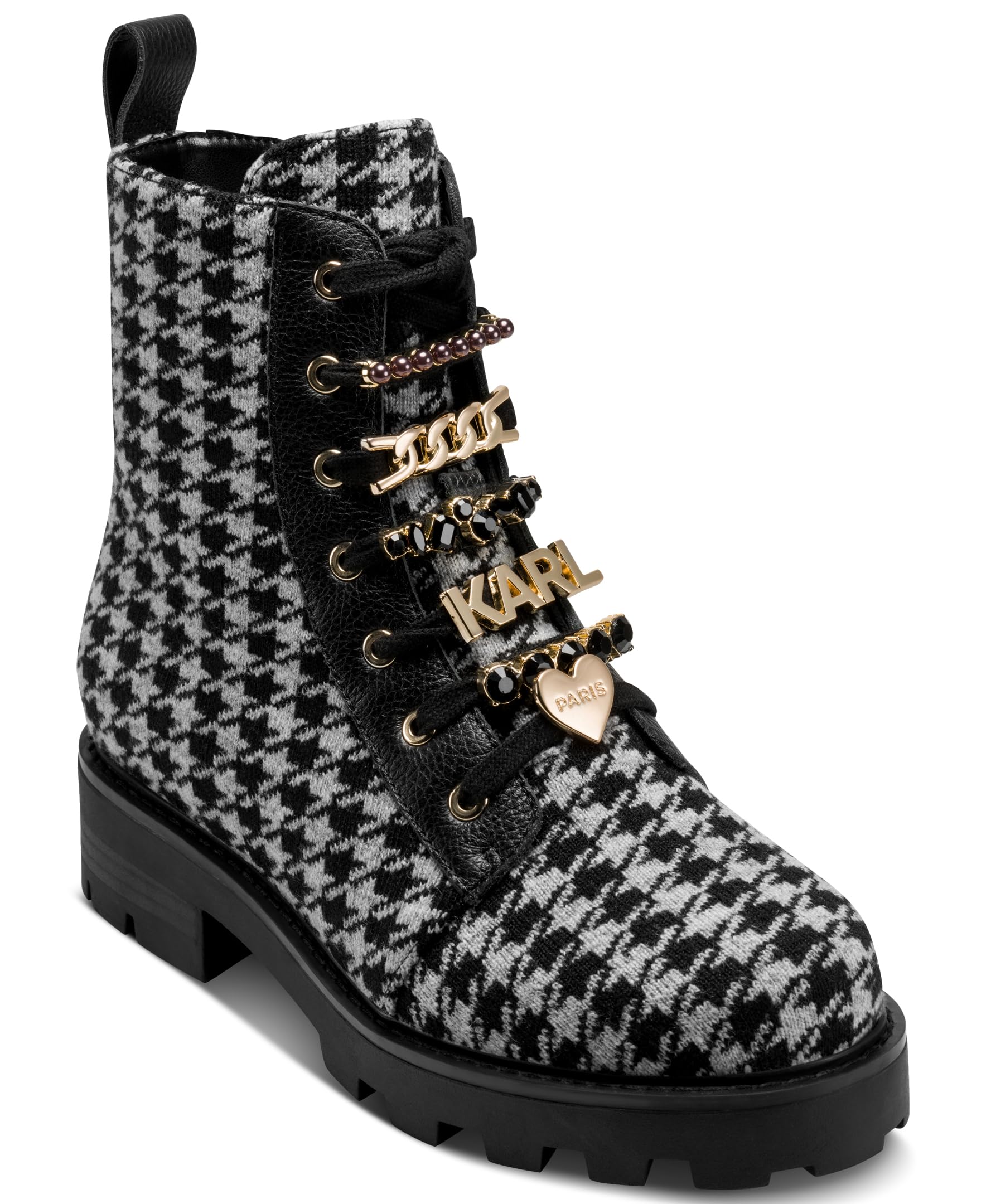KARL LAGERFELD Paris Women’s Combat Boot, Black/Grey, 7
