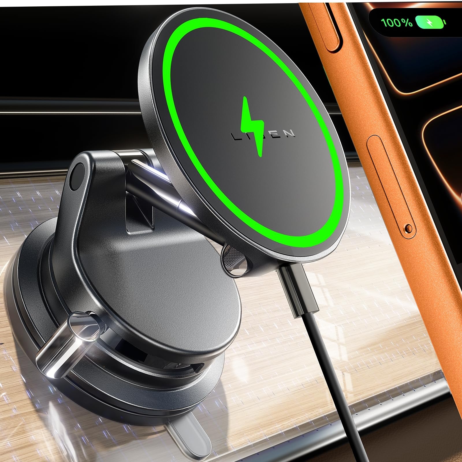 Photo 1 of LISEN 15W Magsafe Car Mount Charger?[Lever Lock] Suction Cup Phone Holder, [More Portable?Flexible] 360° Vacuum Magnetic Car Phone Holder Charger Wireless for iPhone 17 Pro Max Air 16 15 14 13 12