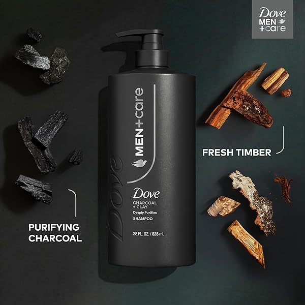 DOVE MEN + CARE SHAMPOO 1 COUNT CHARCOAL + CLAY FOR REAL HAIR THAT POWERS UP HAIR STRENGTH, WITH DEEP PURIFYING BENEFITS, 28 FL OZ