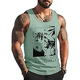 Mens Graphic Tank Tops Sleeveless Muscle Shirts Beach Palm Tree Hawaiian Gym Workout Tanks