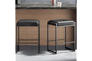 VASAGLE EKHO Collection - Bar Stools Set of 2, Kitchen Counter Stools, Synthetic Leather with Stitching, Mid-Century Modern, 