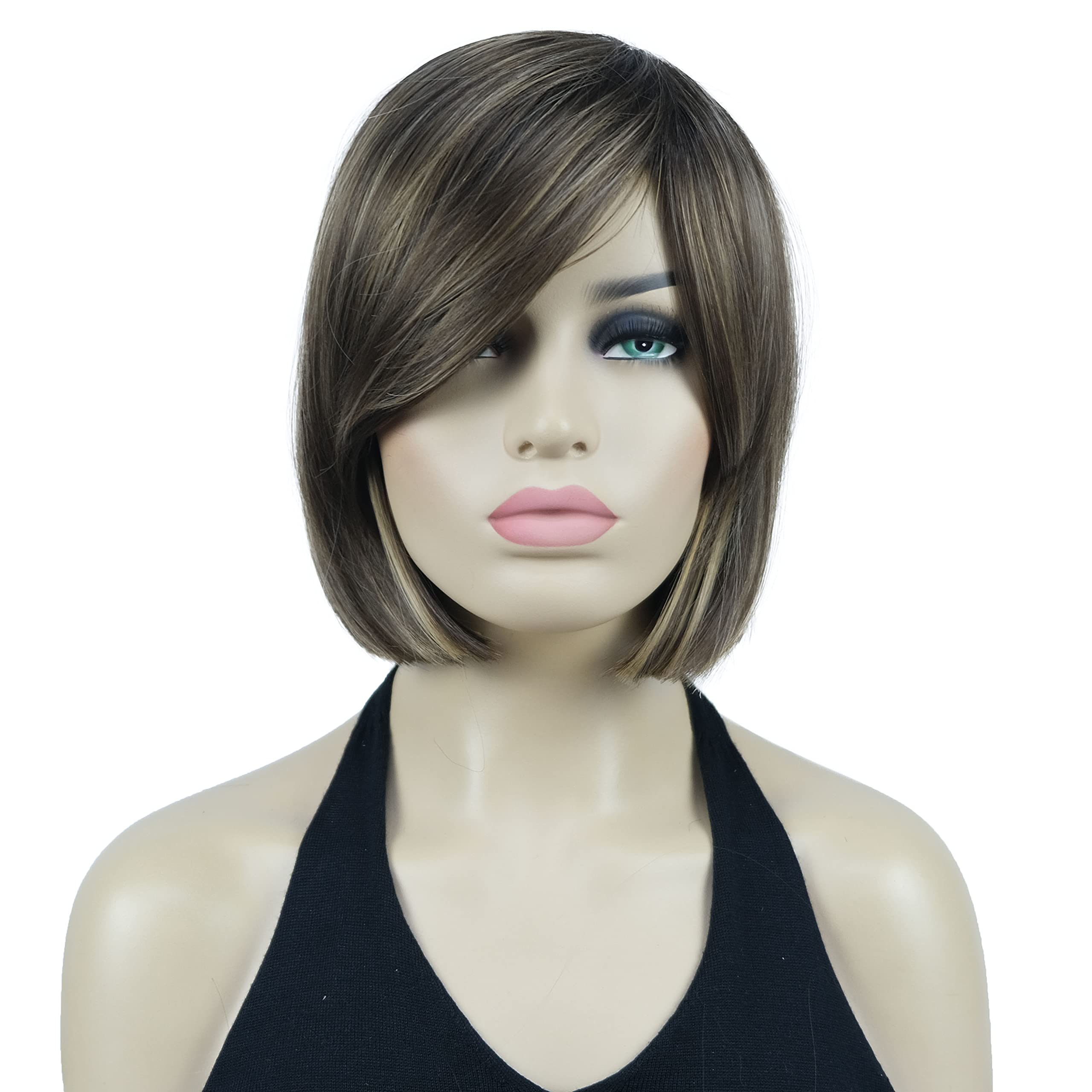 Lydell 8" Straight Short Wigs Bob Hair with Bangs Cute Central Dot Top Heat Resistant Synthetic Wigs (L8-124 Brown Mix) โ image 1