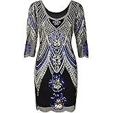 Vijiv 1920s Flapper Dress with 3/4 Sleeve V Neck Squins Cocktail Gatsby Dresses