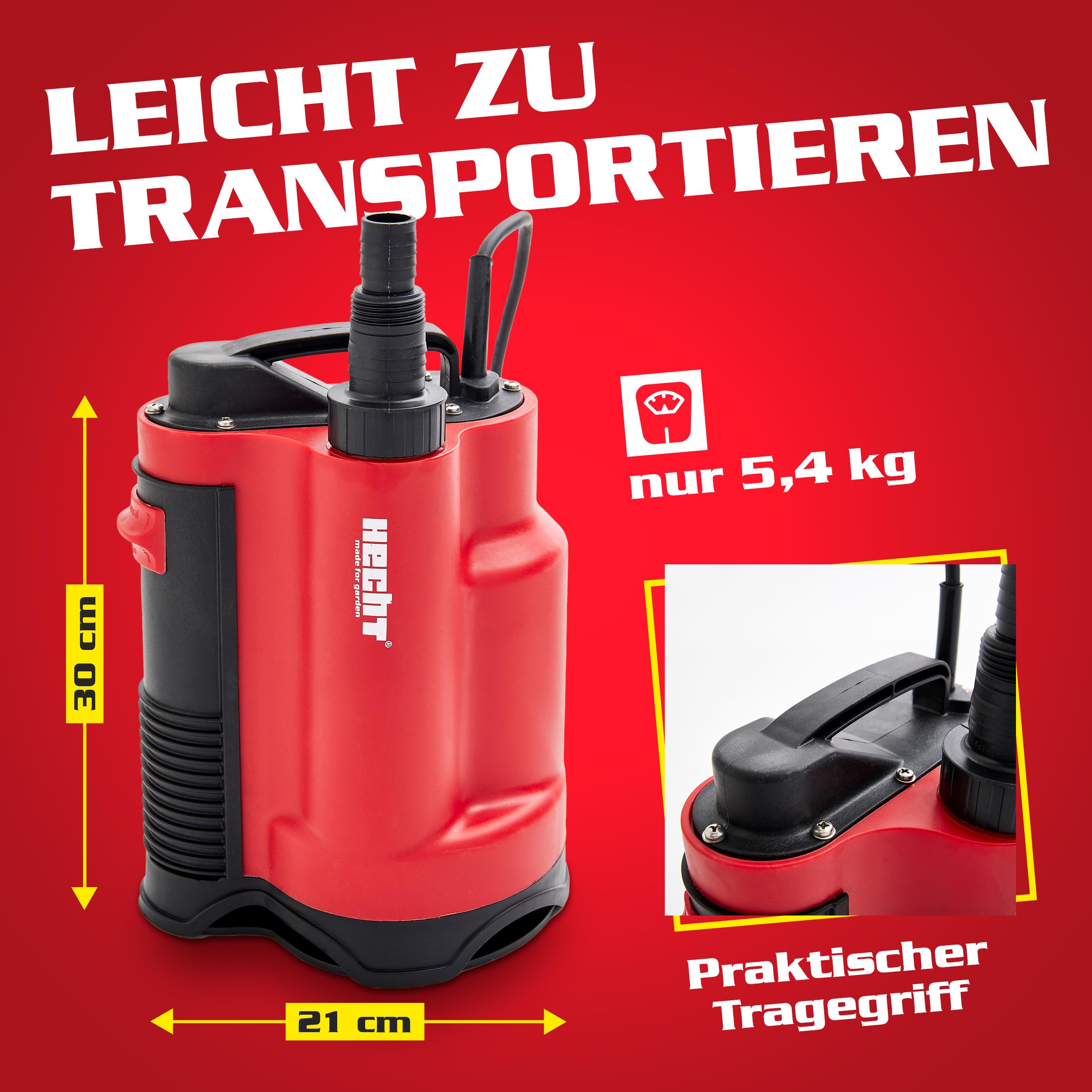 HECHT Tauchpumpe 750 W 13000 l/h bis 9 m Förderhöhe 6