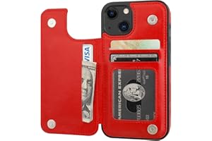 ONETOP Compatible with iPhone 13 Wallet Case with Card Holder, PU Leather Kickstand Card Slots Case, Double Magnetic Clasp Durable Shockproof Cover 6.1 Inch(Red)