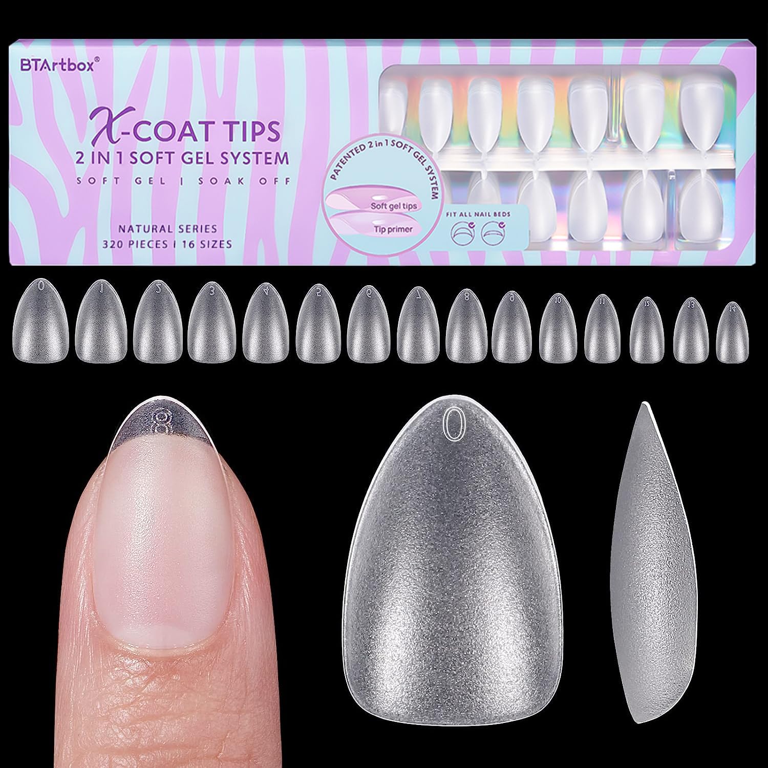 Photo 1 of BTArtbox Short Almond Nail Tips - Natural Short Fake Nails with Tip Primer Full Cover, Stronger Nail Adhesion, Clear Soft Gel Nail Tips for Nail Extensions DIY Art