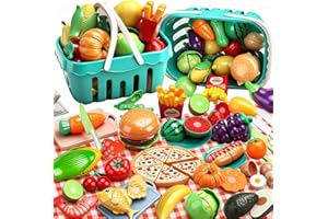 KONYXALU 120 PCS Play Food Sets for Kids Kitchen - Pretend Toys with Fruits, Vegetables, Meat, 2 Baskets & Mat- Educational Toys for 3 4 5 Year Old Boys & Girls - Ideal Gift for Christmas & Birthday