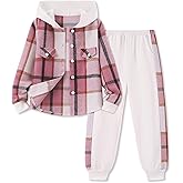 Girls Clothes Fall Outfits Classic Flannel Plaid Soft Cozy Hoodies for Girls Sweatshirt Sweatpant 2pcs Sets 7-14Y