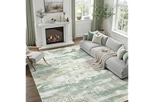 DCX Abstract Area Rug 6x9, Washable Sage Green Modern Rug for Living Room, Kid & Pet Friendly with Rubber Back Non Slip, Soft