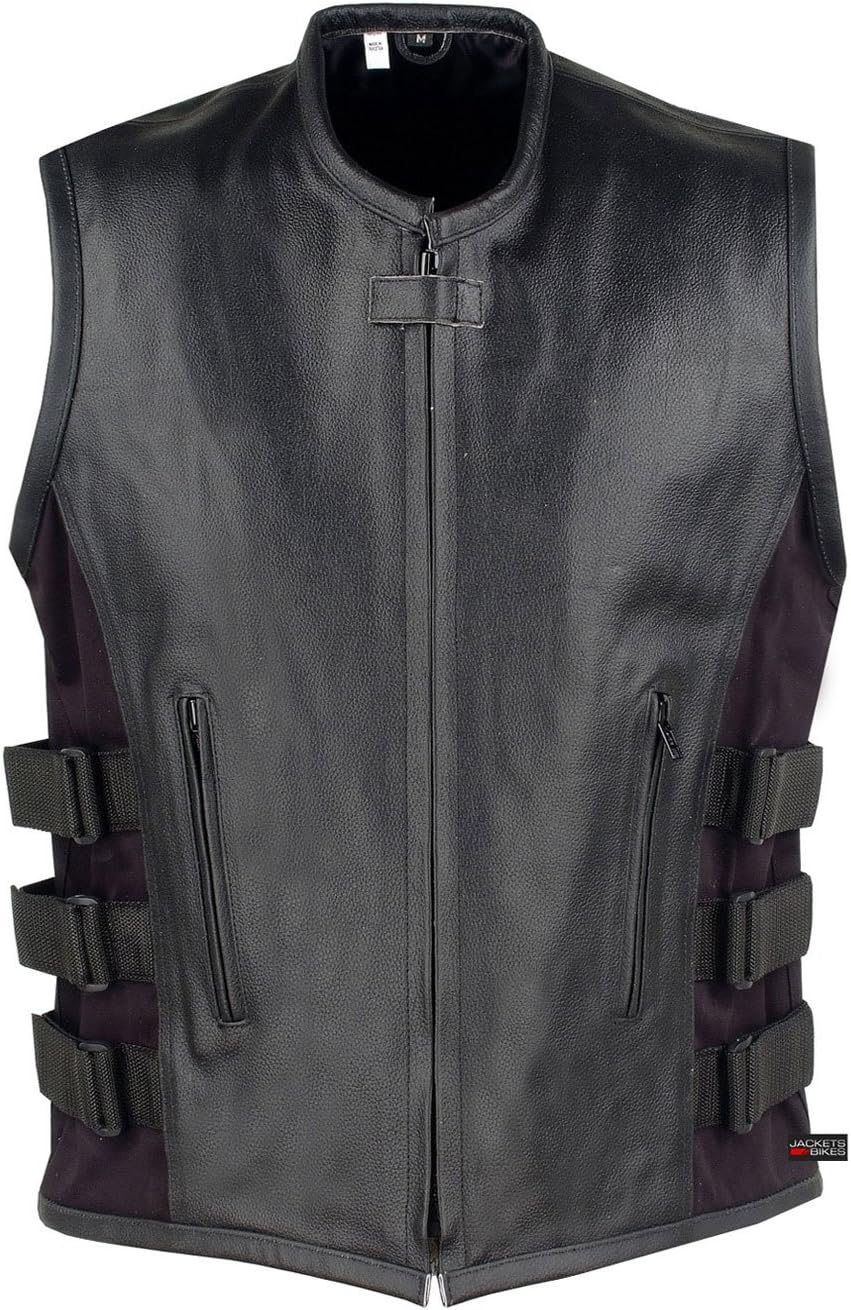 New Men's Armor Biker Motorcycle Leather Adjustable Vest Stylish Black: Automotive