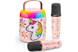 COMEDYFUN DIY Unicorn Karaoke Machine Kits for Girls- Kids Portable Bluetooth Colorful LED Speaker with 2 Wireless Microphone, Gifts for Girls Ages 3 4 5 6 7 8 9 Decorate Your Own Karaoke Microphone Machine