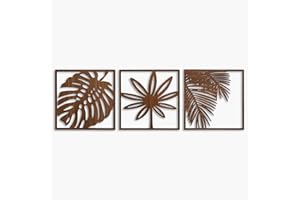 Tropical Leaves Wood Wall Art, 3 Piece Large Wood Wall Decor Bedroom, Botanical Wood Wall Panels, Floral Wooden Wall Art Deco