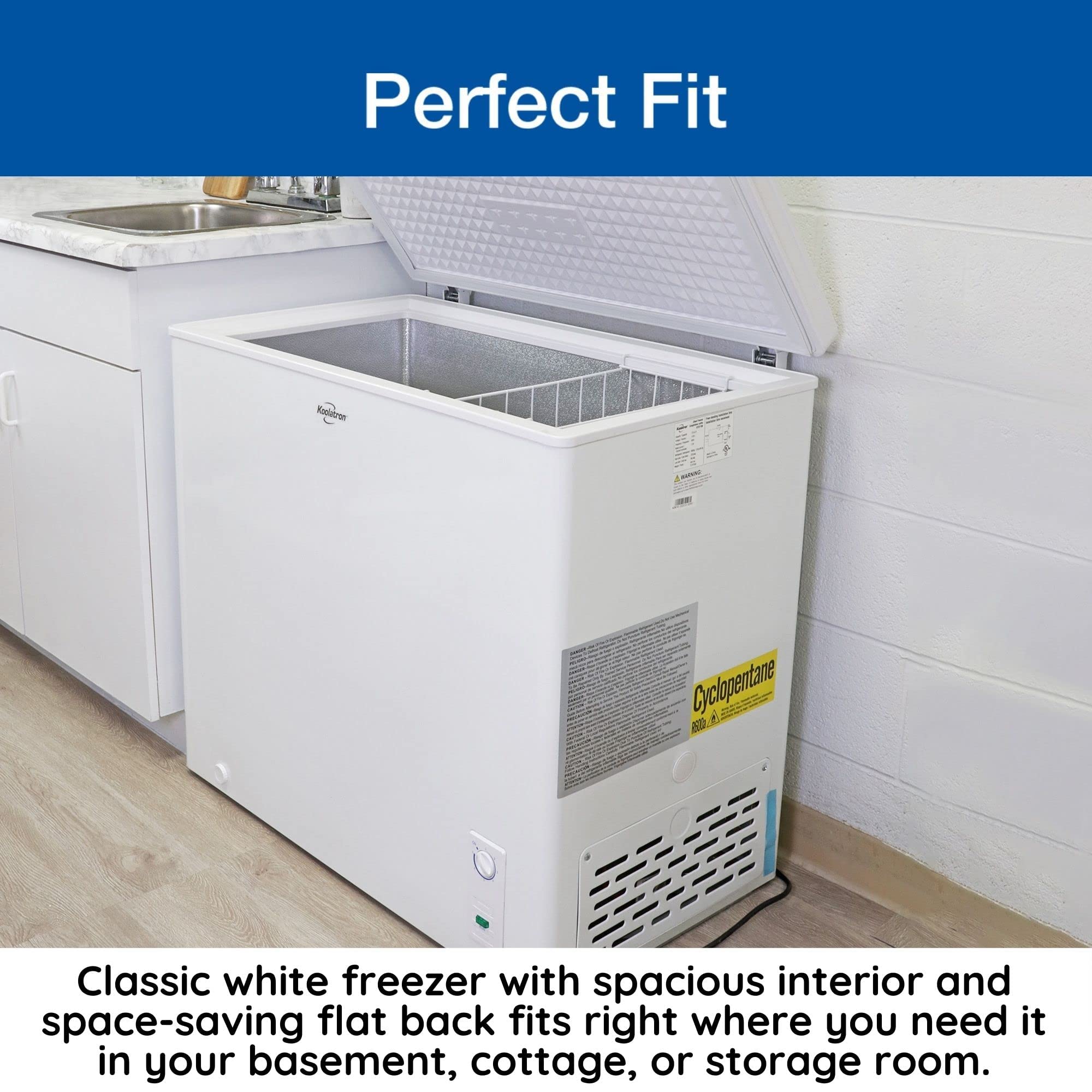 Koolatron Large Chest Freezer, 7.0 cu ft (195L), White, Manual Defrost